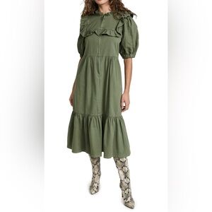 sea new york stan sandwashed zip front midi dress in cactus | size XS